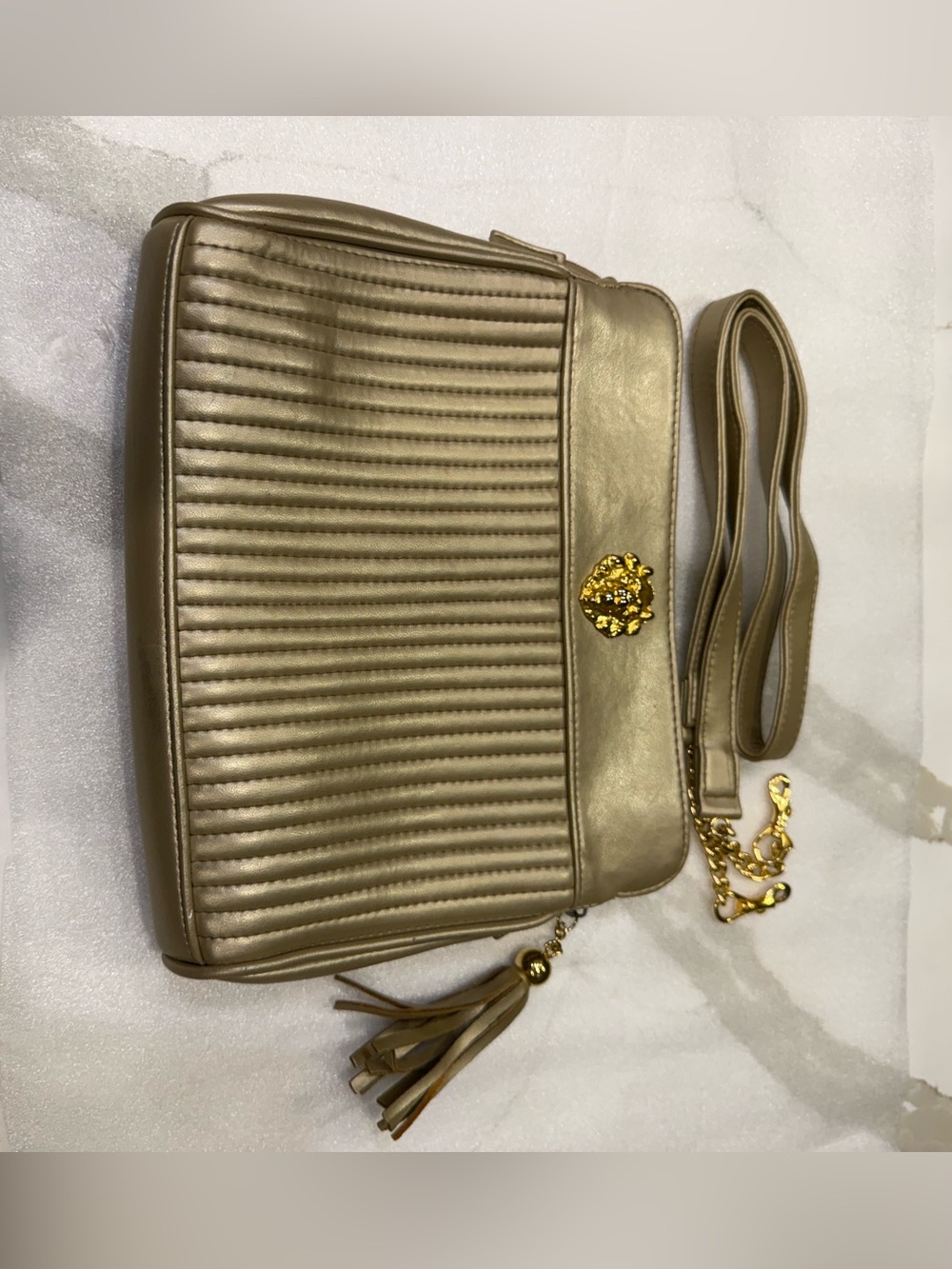 Bags by WARREN REED Gold Quilted Crossbody Bag with Tassel